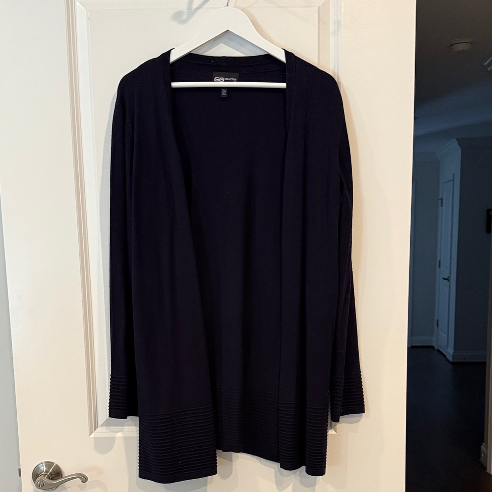 GG Collection Elegant Navy Blue Long Cardigan